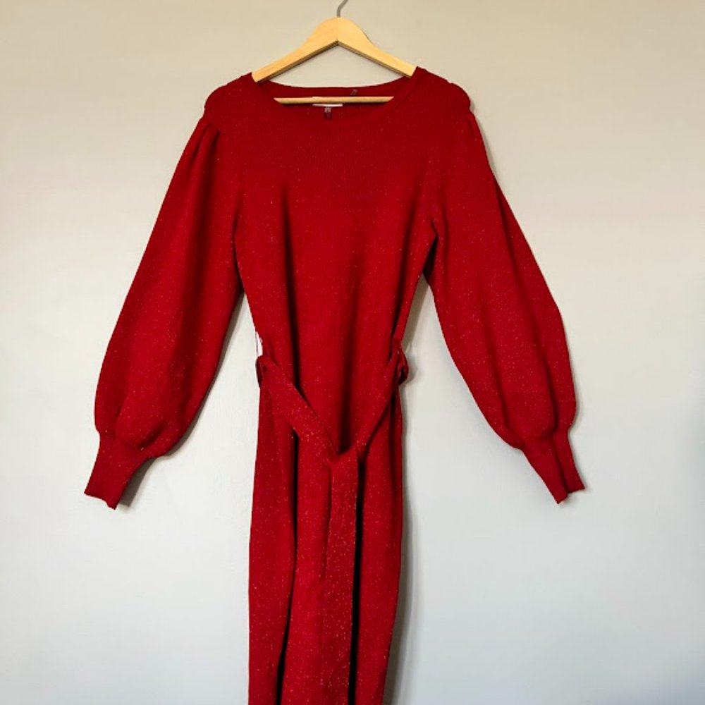 Metallic Tie-Waist Sweater Dress - Picture 3 of 6